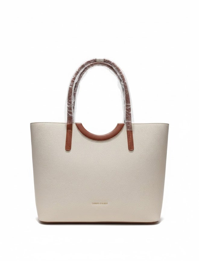 FUMES Women’s Structured Tote Handbag – Solid Textured Finish with Contrast Handles, Elegant Office & Daily Carry Bag